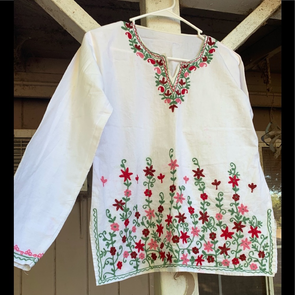 Flower Embroidered Shirt